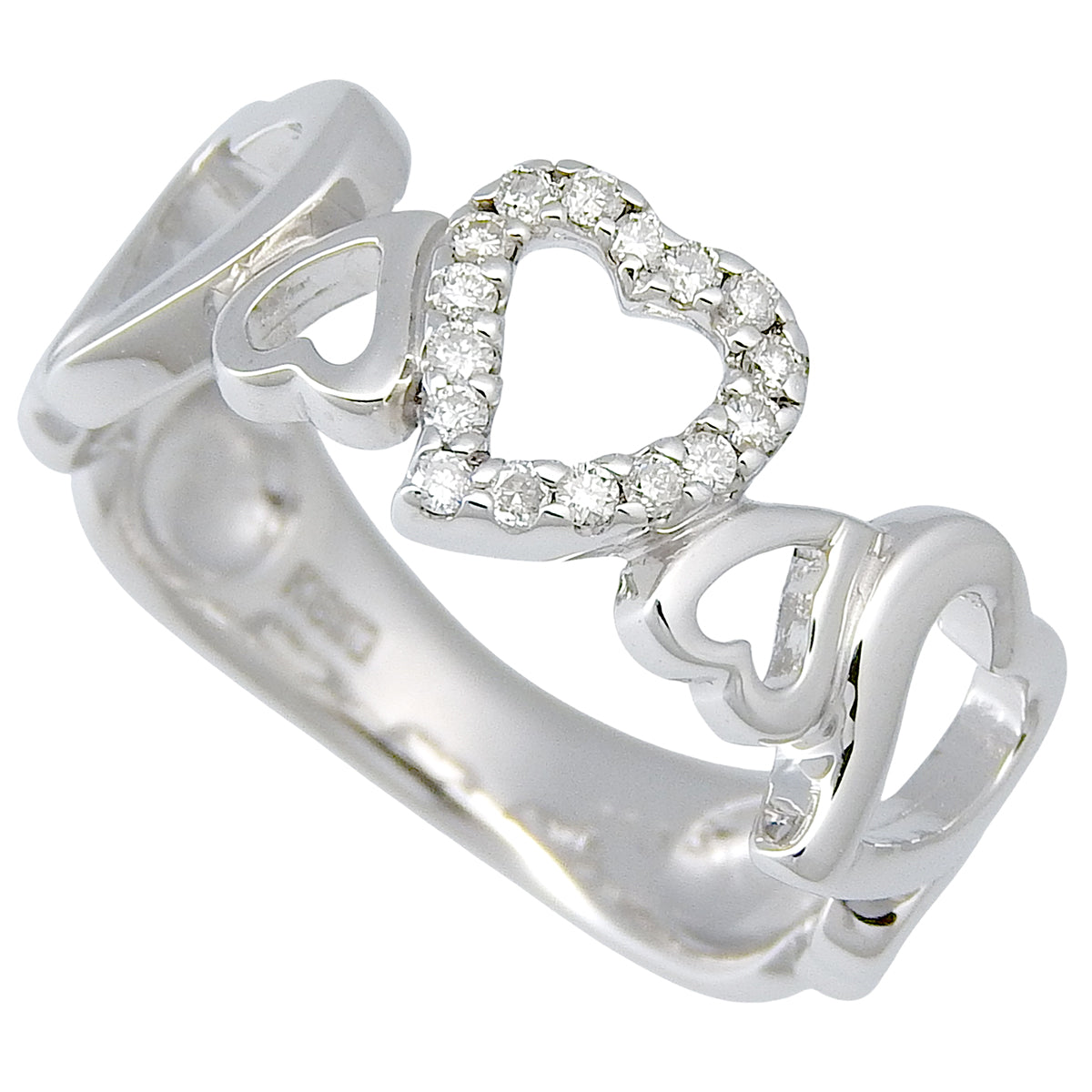 18K Diamond Heart Motif Ring #50 White Gold