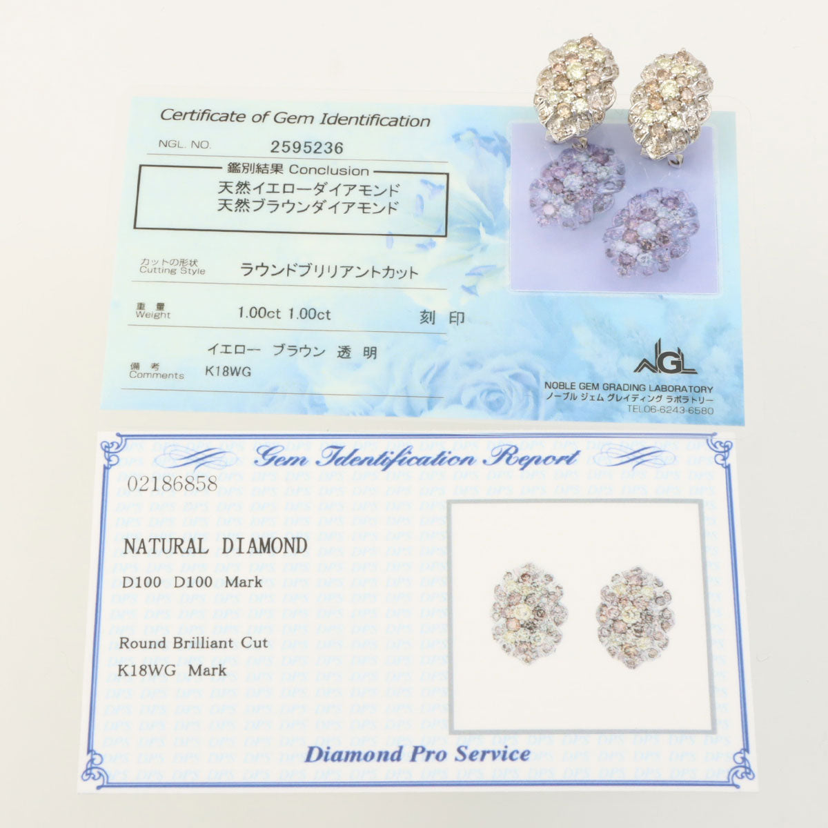 18K Diamond Design Earrings Silver/Yellow/Brown