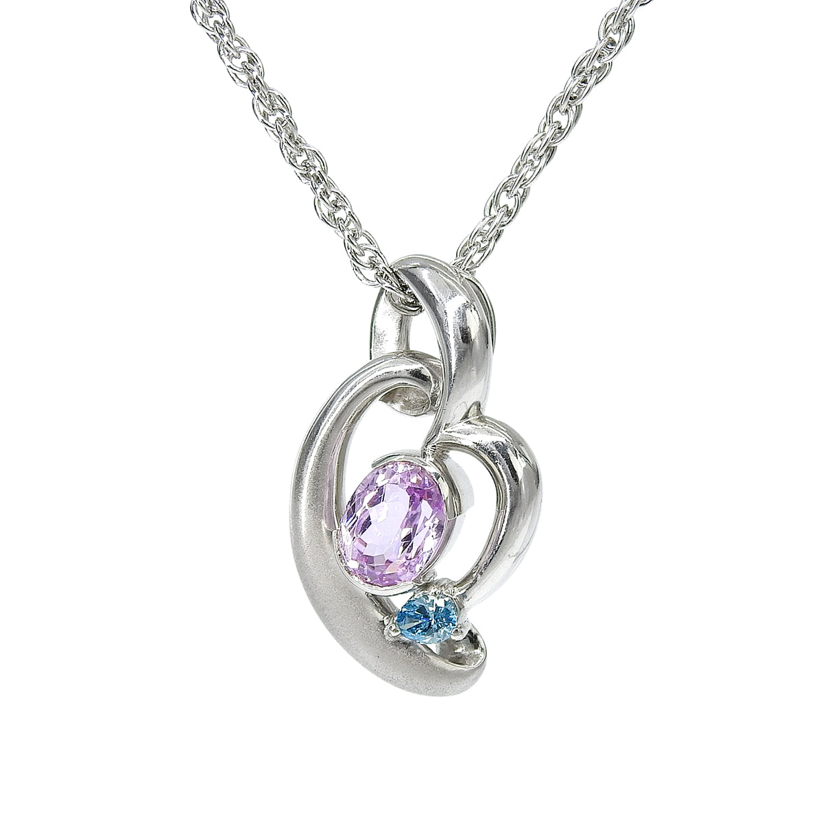 Platinum Kunzite Diamond Necklace - Silver/Pink/Blue