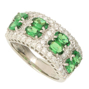Platinum Garnet Diamond Design Ring #50 Silver/Green