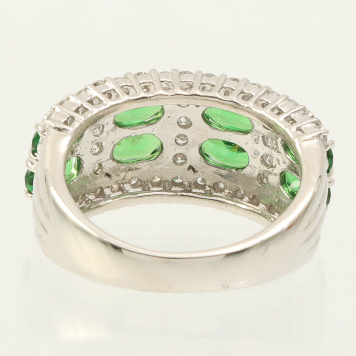 Platinum Garnet Diamond Design Ring #50 Silver/Green