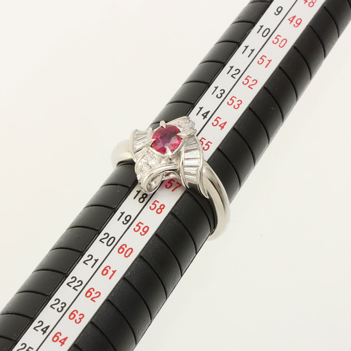 铂金红宝石钻石设计戒指 #56 银色/粉色