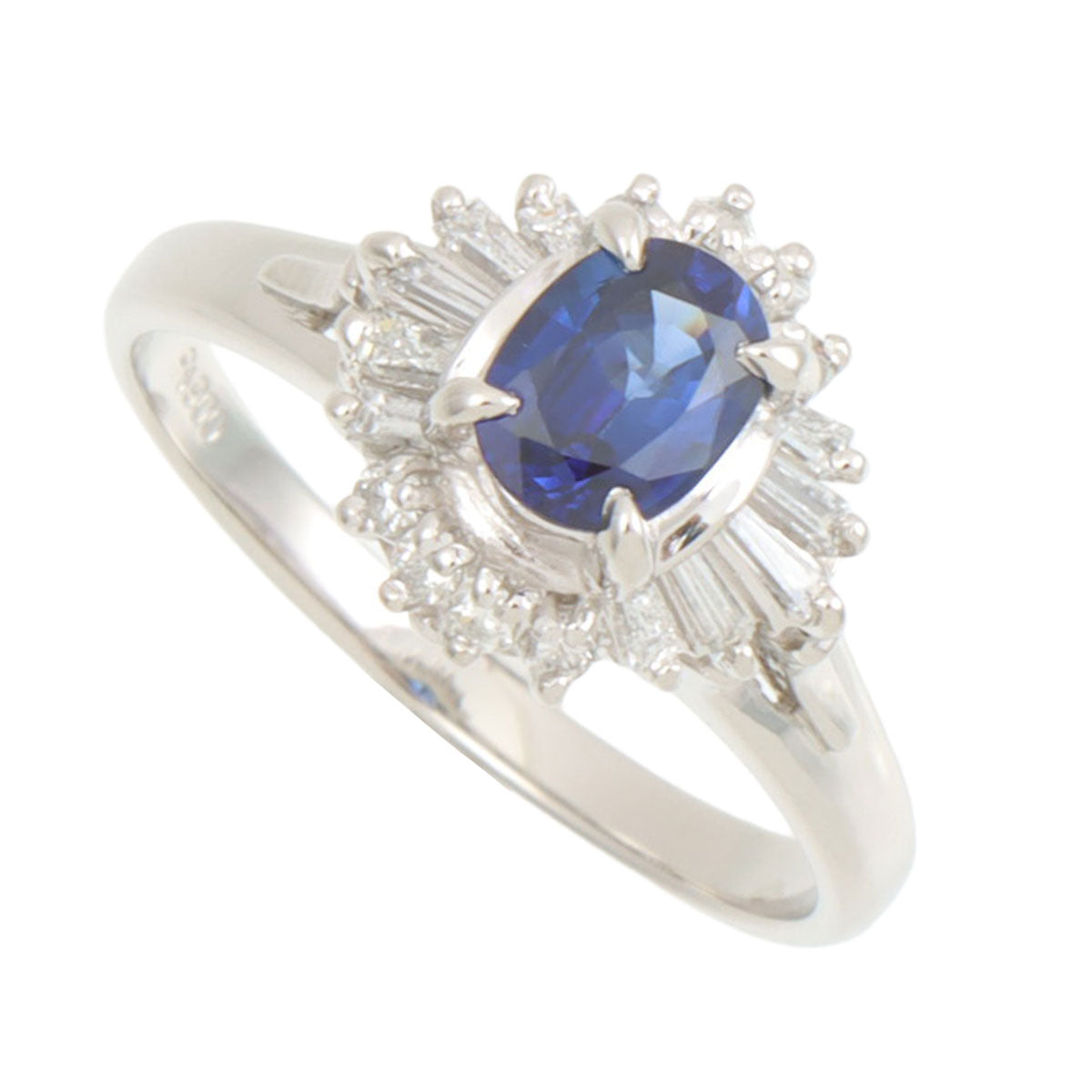 PT900 Sapphire Diamond Ring #53 Silver/Blue