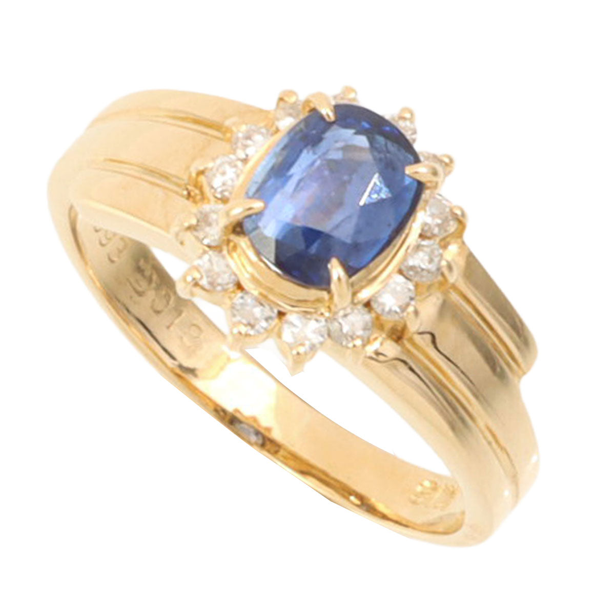 18K Sapphire Diamond Design Ring #50 Gold/Blue