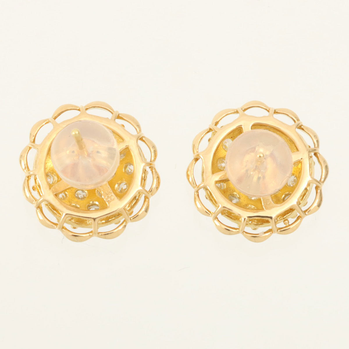 18K Gold Diamond Flower Motif Pierced Earrings