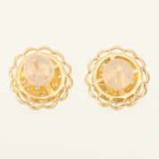 18K Gold Diamond Flower Motif Pierced Earrings