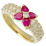 18K Ruby Diamond Flower Ring #51 Yellow Gold/Cherry Red
