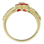 18K Ruby Diamond Flower Ring #51 Yellow Gold/Cherry Red