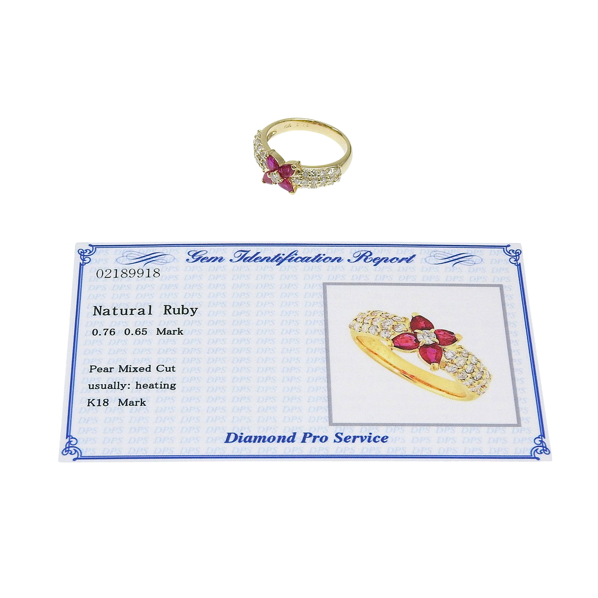 18K Ruby Diamond Flower Ring #51 Yellow Gold/Cherry Red