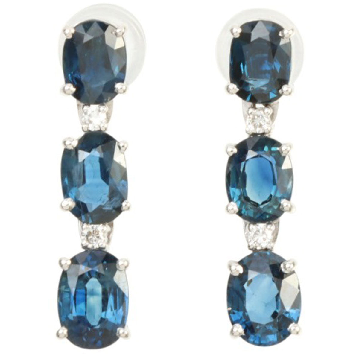 18K Sapphire and Diamond Pierced Earrings, White Gold/Blue