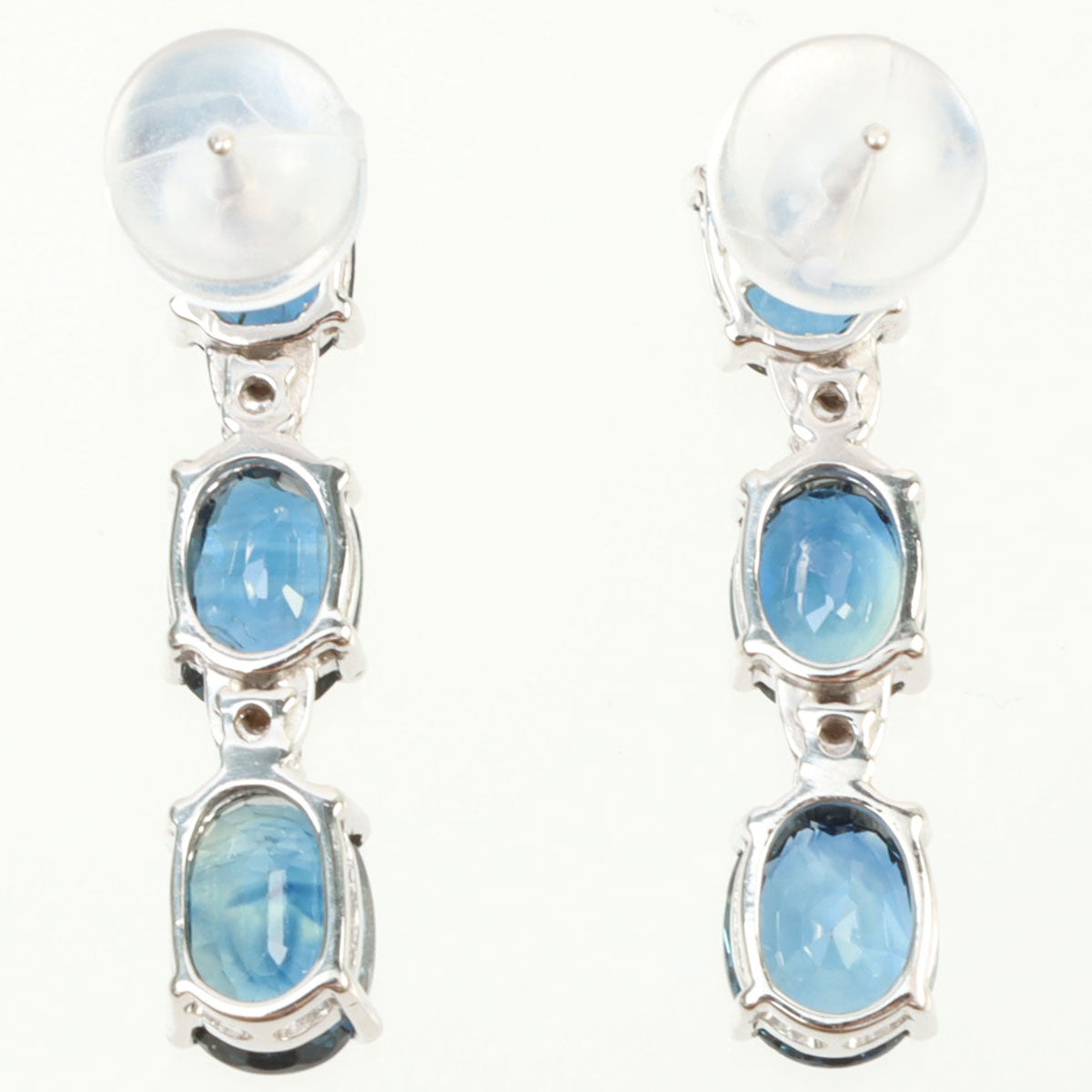 18K Sapphire and Diamond Pierced Earrings, White Gold/Blue