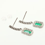 18K Emerald and Diamond Drop Earrings in White Gold/Green