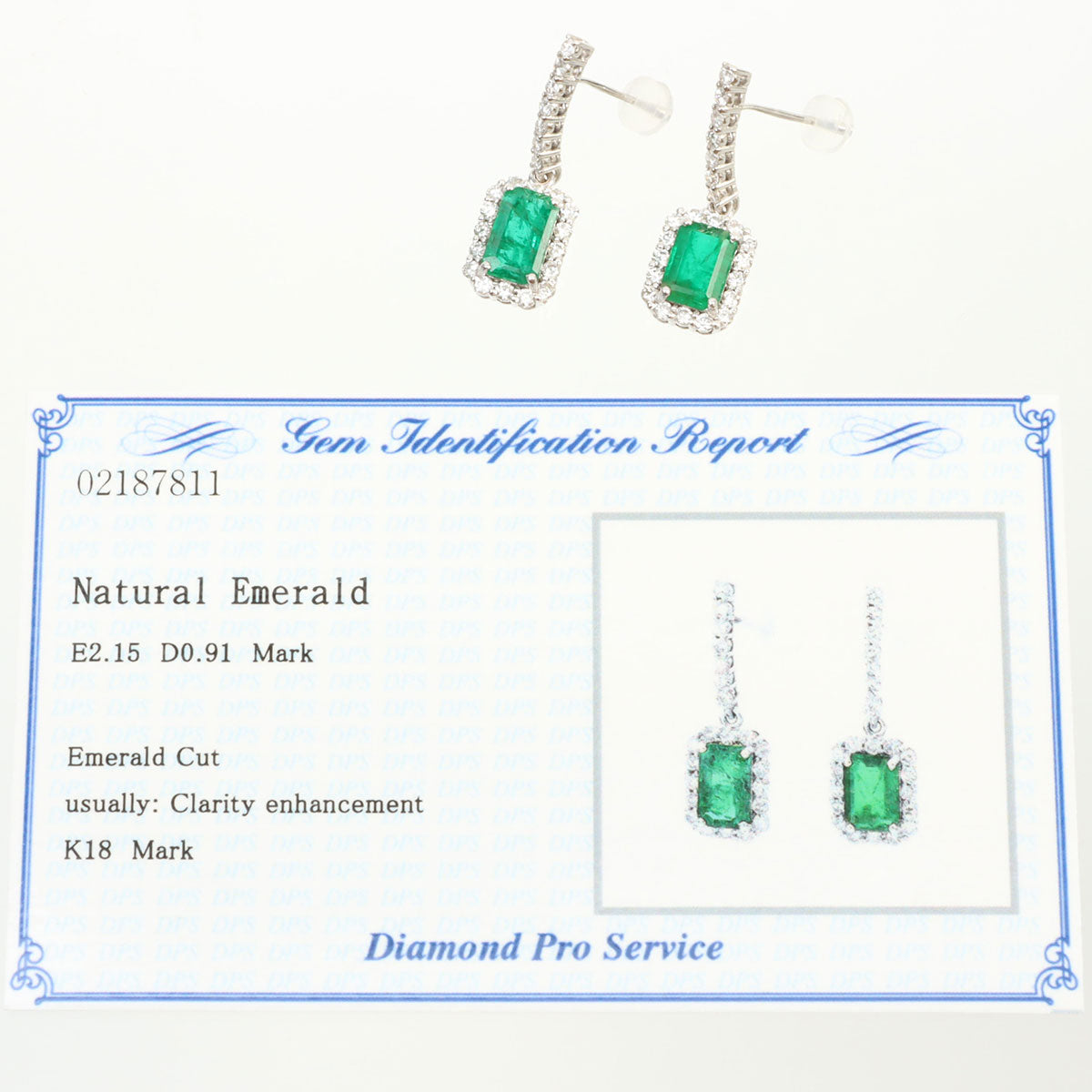 18K Emerald and Diamond Drop Earrings in White Gold/Green