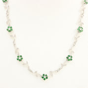 18K Garnet and Diamond Flower Motif Necklace, Green/Silver