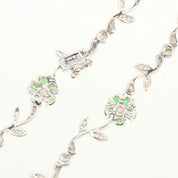 18K Garnet and Diamond Flower Motif Necklace, Green/Silver