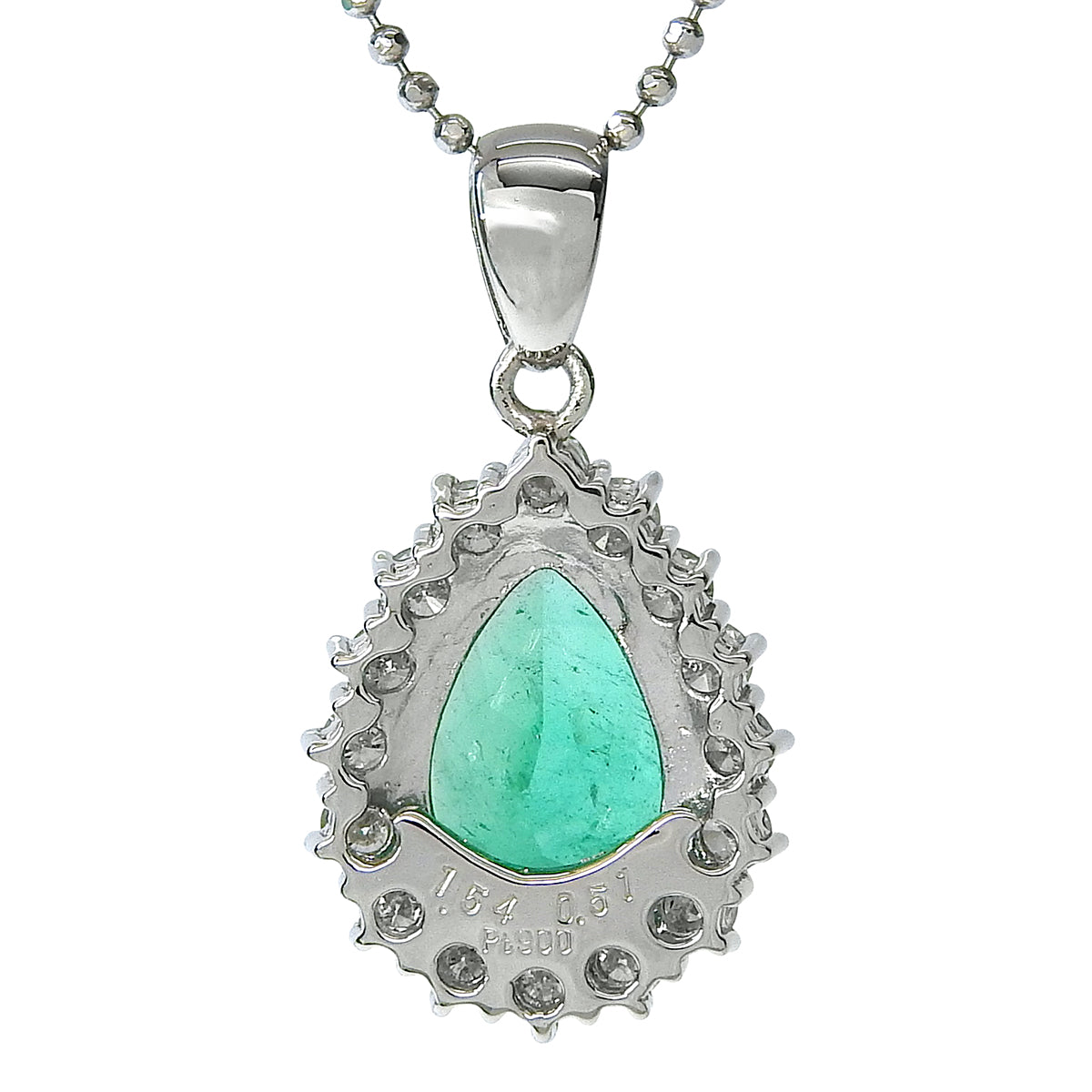 PT900 Emerald Diamond Drop Motif Necklace Silver/Green