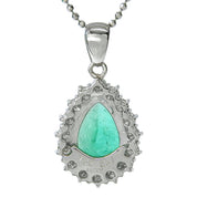 PT900 Emerald Diamond Drop Motif Necklace Silver/Green