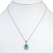PT900 Emerald Diamond Drop Motif Necklace Silver/Green