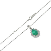 PT900 Emerald Diamond Drop Motif Necklace Silver/Green