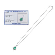 PT900 Emerald Diamond Drop Motif Necklace Silver/Green