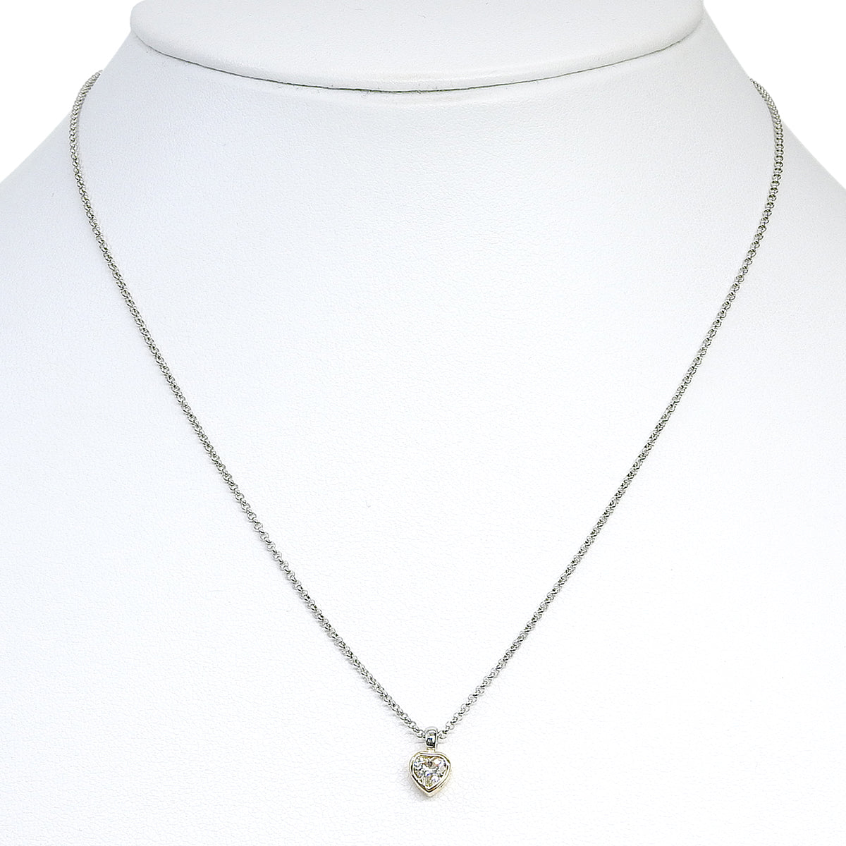18K PT900 Diamond Heart Motif Necklace Silver/Gold