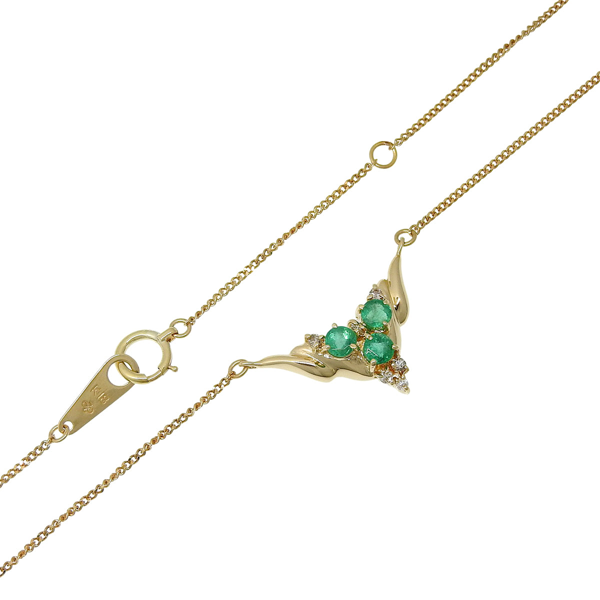 18K Gold/Green Emerald and Diamond Design Motif Necklace