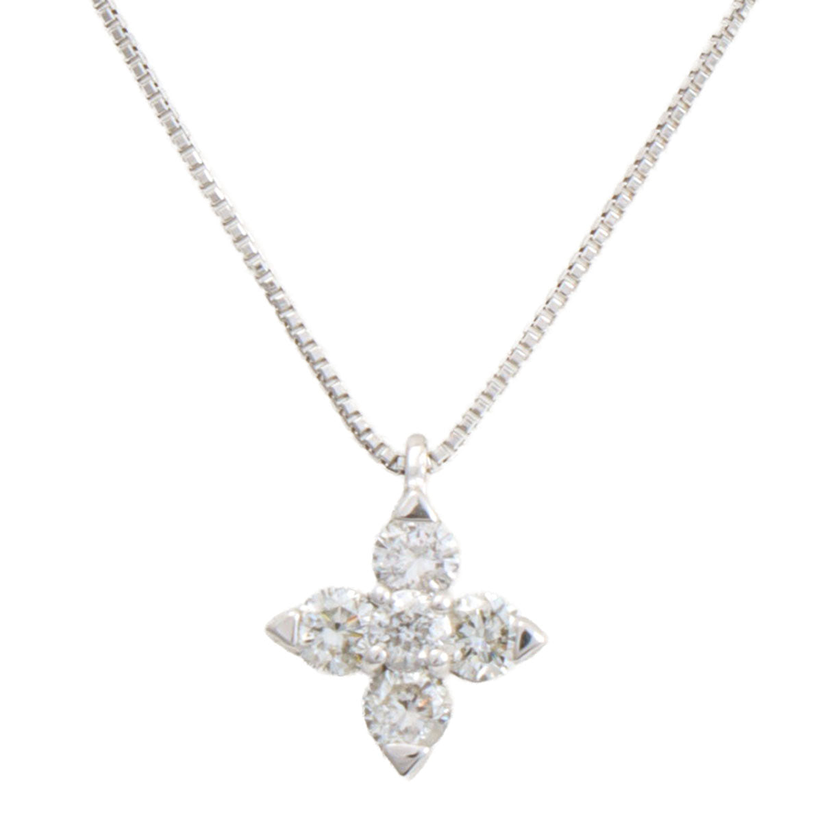 18K Diamond Flower Necklace White Gold
