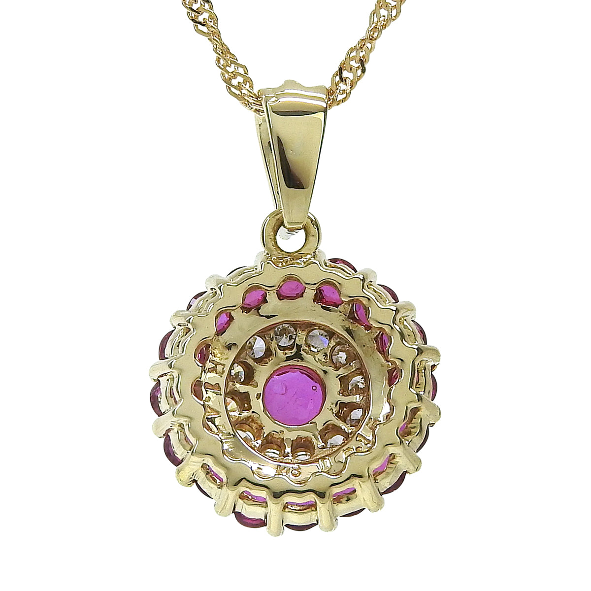 18K Ruby and Diamond Round Motif Necklace, Gold/Bordeaux