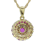 18K Ruby and Diamond Round Motif Necklace, Gold/Bordeaux