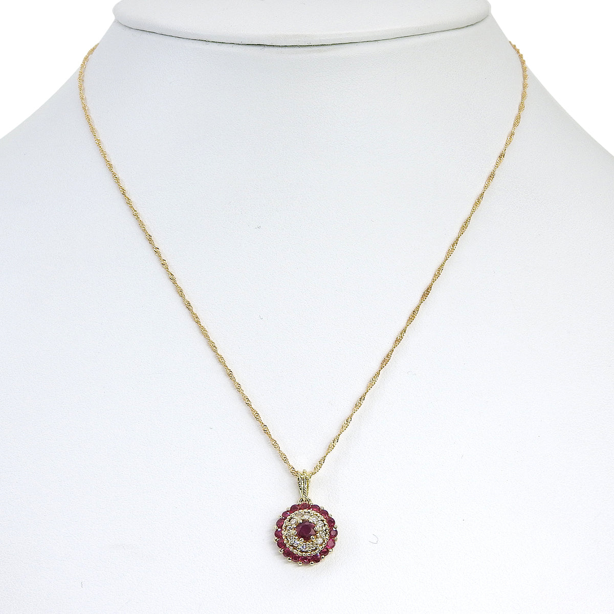 18K Ruby and Diamond Round Motif Necklace, Gold/Bordeaux