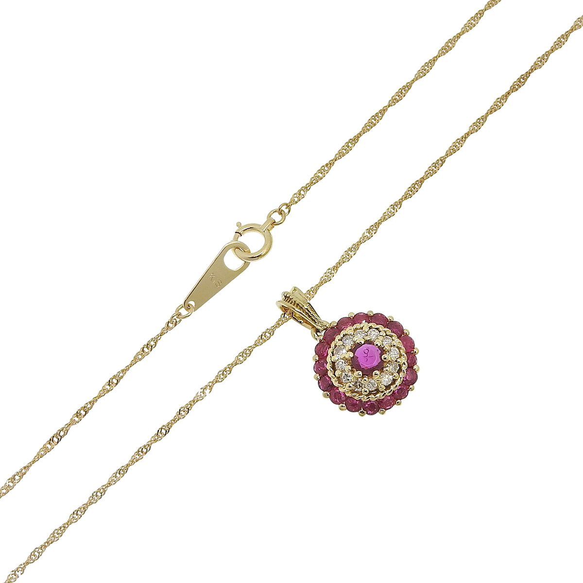 18K Ruby and Diamond Round Motif Necklace, Gold/Bordeaux