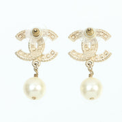 2019 Rhinestone CC Mark Pearl Swing Earrings Gold