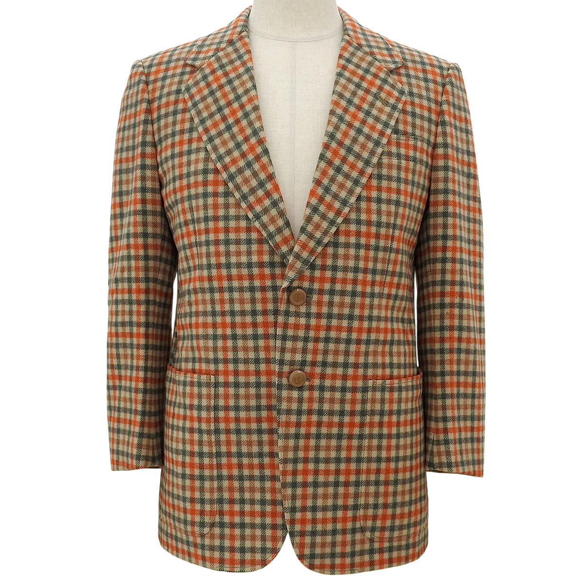 Check Pattern Tailored Jacket #M Beige/Orange/Green