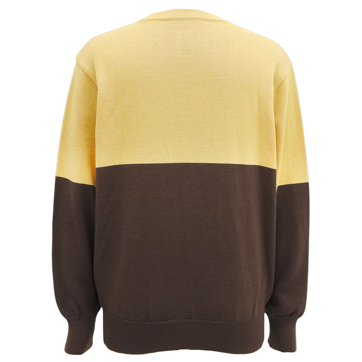 ウールロゴデザインバイカラーニットセーター #L イエロー/ブラウン