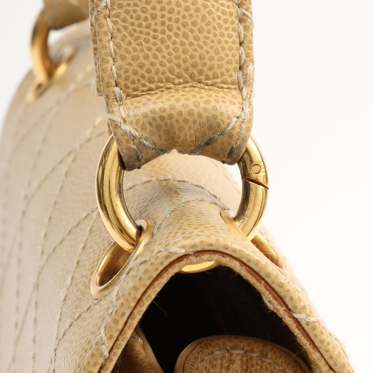 1998 Vintage Caviar Leather Matelassé Stitch CC Turn-Lock Handbag, Beige
