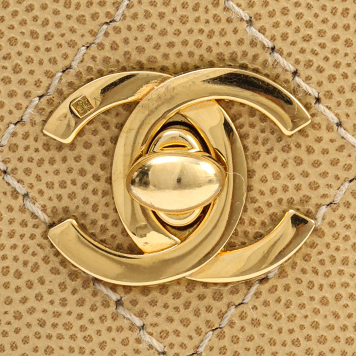 1998 Vintage Caviar Leather Matelassé Stitch CC Turn-Lock Handbag, Beige