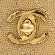 1998 Vintage Caviar Leather Matelassé Stitch CC Turn-Lock Handbag, Beige