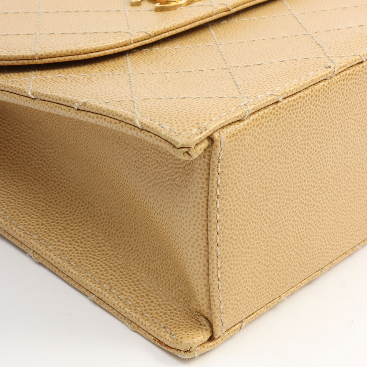 1998 Vintage Caviar Leather Matelassé Stitch CC Turn-Lock Handbag, Beige