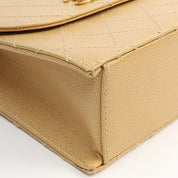 1998 Vintage Caviar Leather Matelassé Stitch CC Turn-Lock Handbag, Beige