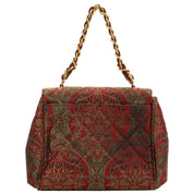 Circa 1995 Nishijin-ori Matelassé Stitch CC Turn-Lock Handbag Red/Gold