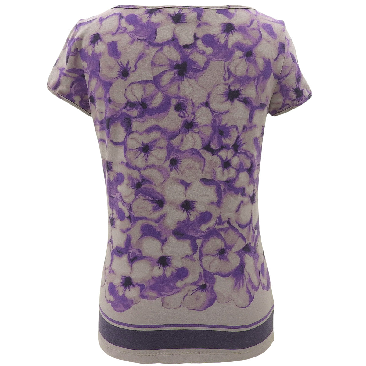 フラワーモチーフTシャツ #M グレージュ/パープル