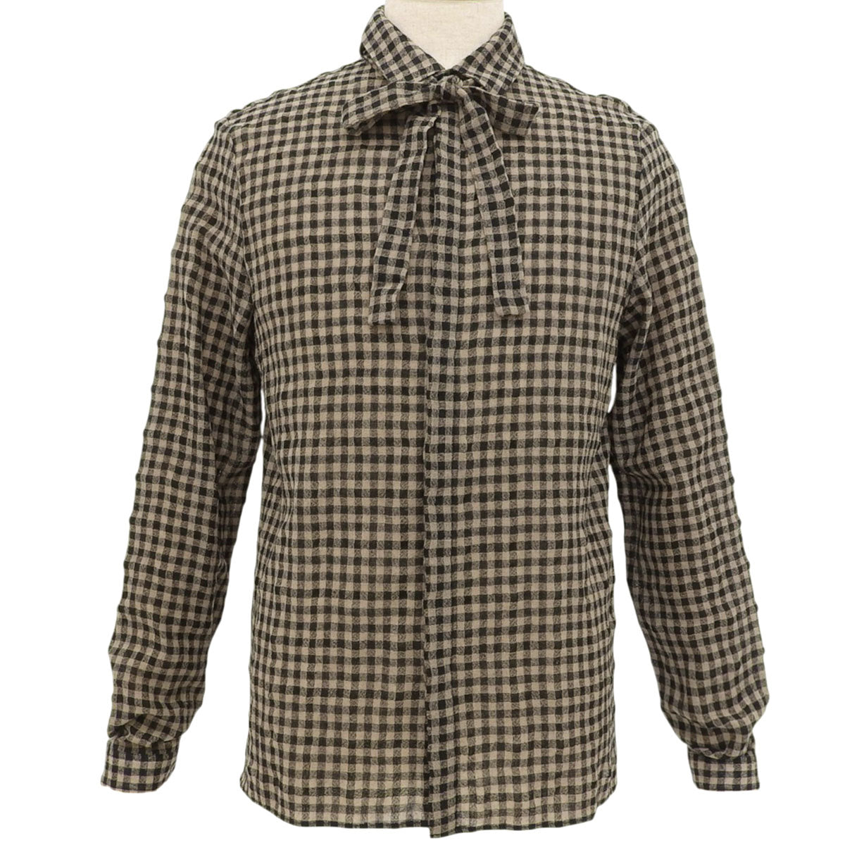 Checked Pattern Ribbon Tie Shirt #40 Brown/Black
