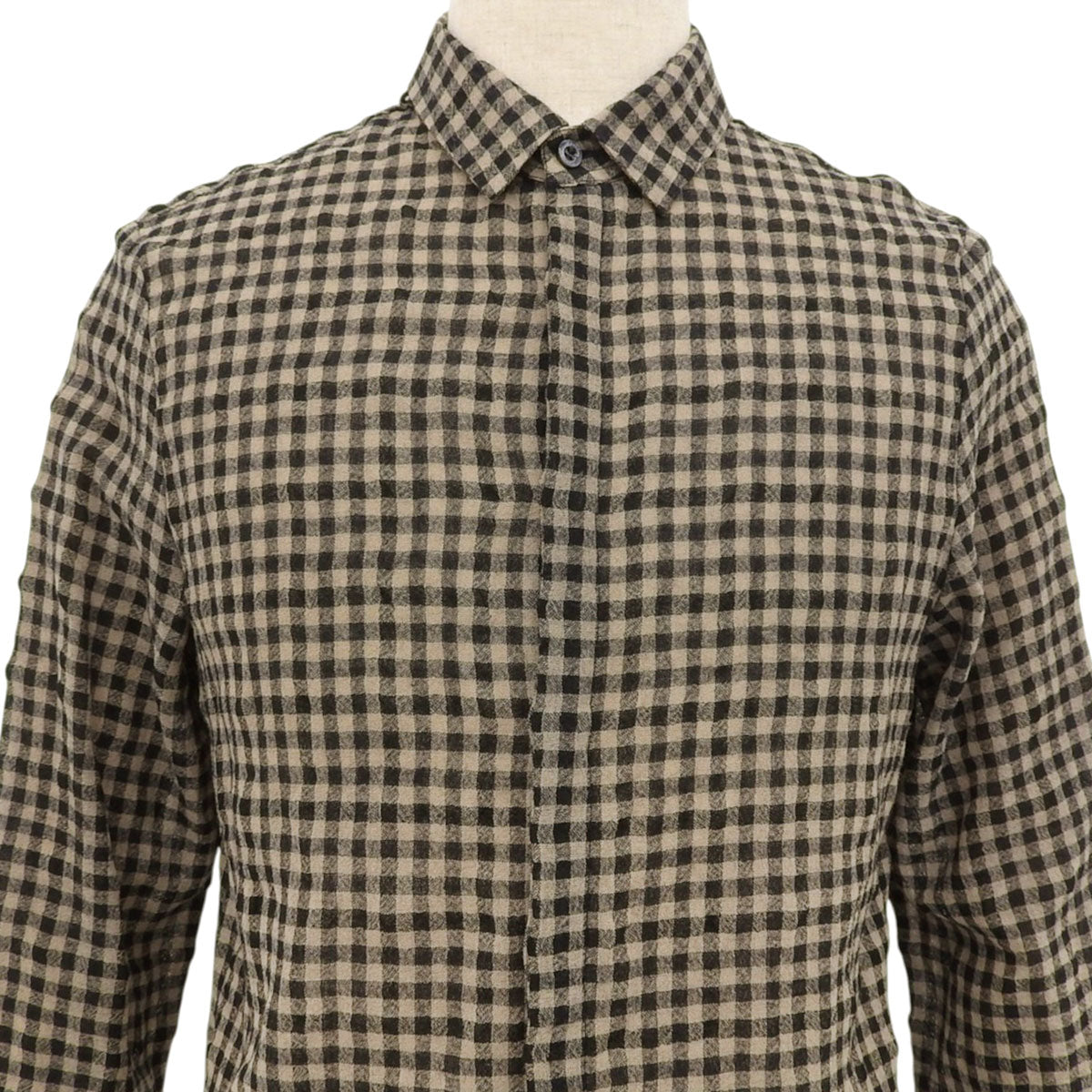 Checked Pattern Ribbon Tie Shirt #40 Brown/Black