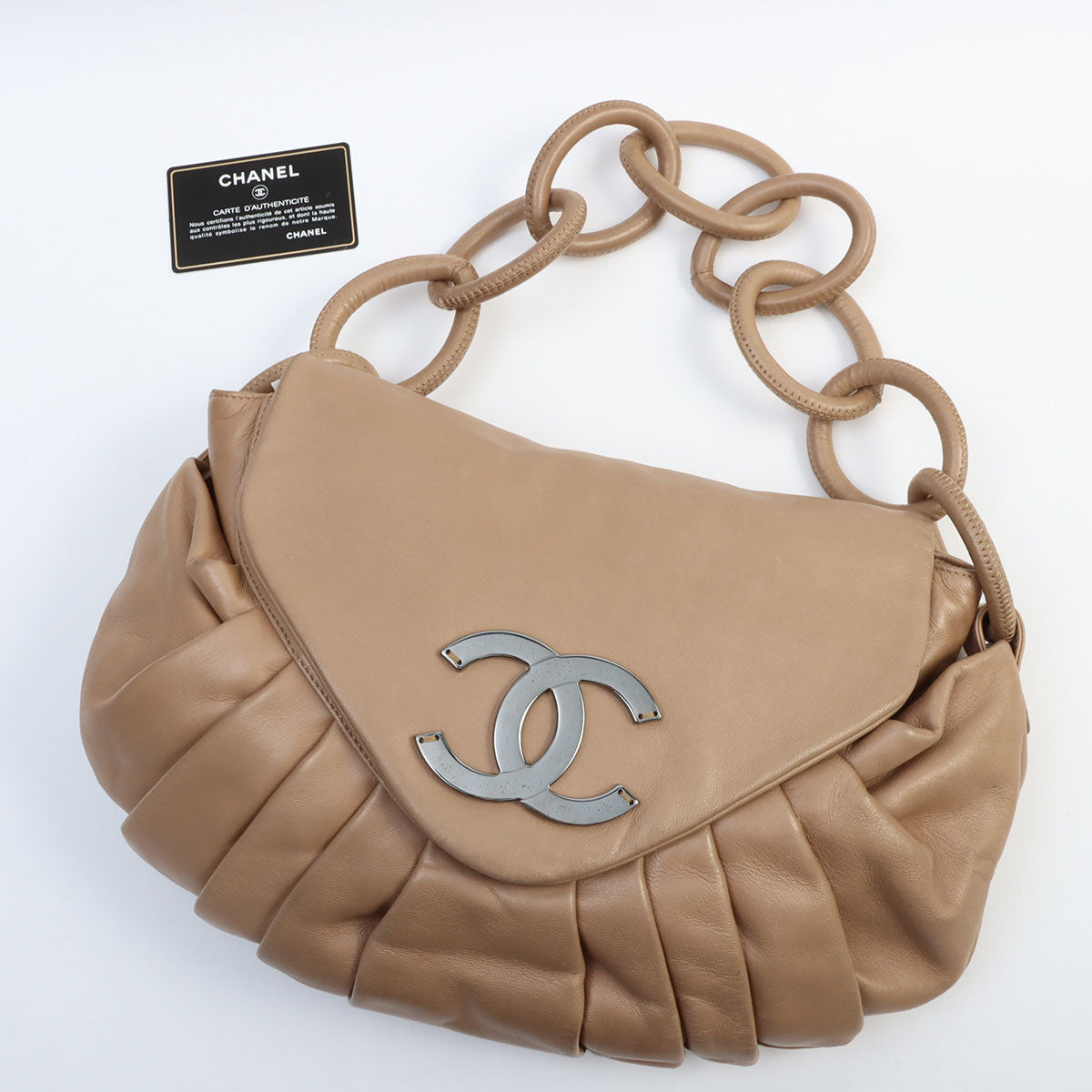 Around 2004 CC Mark Plate Hoop Shoulder Bag Beige