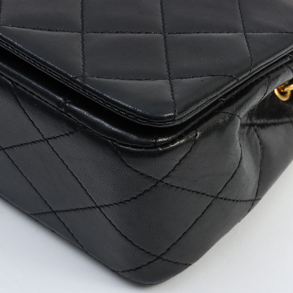 Circa 1990 Chanel CC Mark Plate Full Flap Chain Shoulder Bag Mini Black
