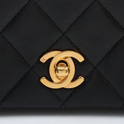 Circa 1990 Chanel CC Mark Plate Full Flap Chain Shoulder Bag Mini Black