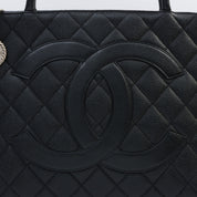 Circa 2000 Chanel Caviar Skin CC Mark Stitch Reissue Tote Bag Black