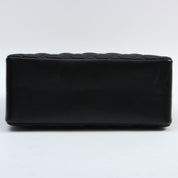 Circa 1985-1990 Satin Leather Combo CC Mark Plate Chain Shoulder Bag Black