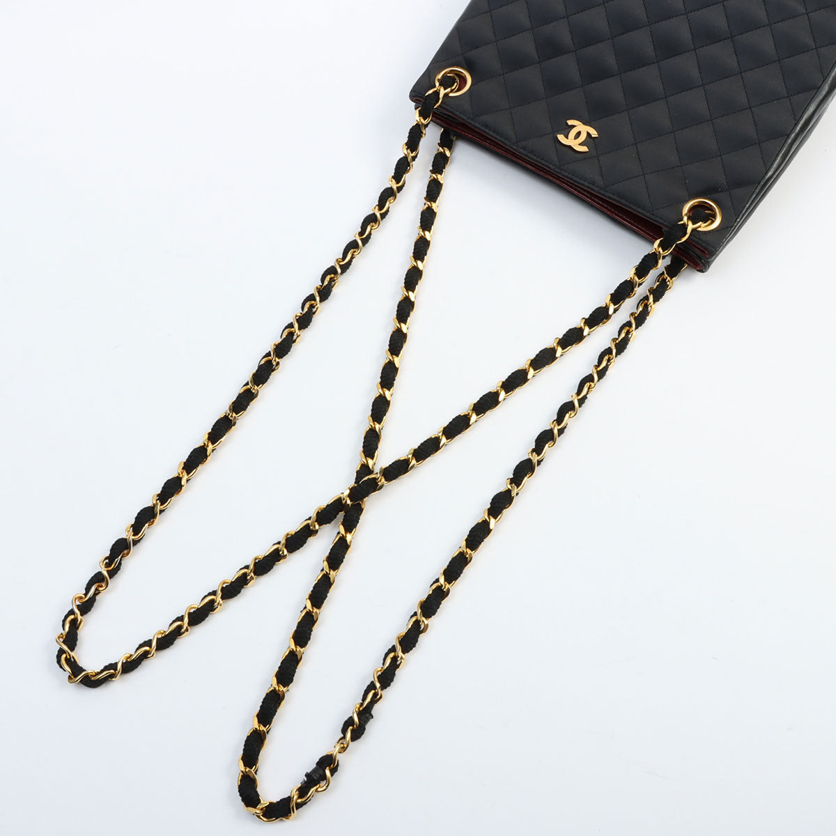 Circa 1985-1990 Satin Leather Combo CC Mark Plate Chain Shoulder Bag Black