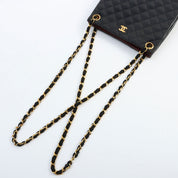 Circa 1985-1990 Satin Leather Combo CC Mark Plate Chain Shoulder Bag Black